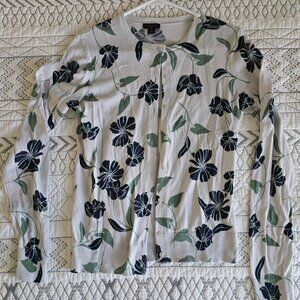 Ann Taylor Factory Floral Grey Cardigan Sweater Long Sleeve Sz S NWOT
